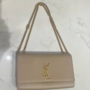 YSL Kate Medium Grain De Poudre Embossed Leather Dark Beige